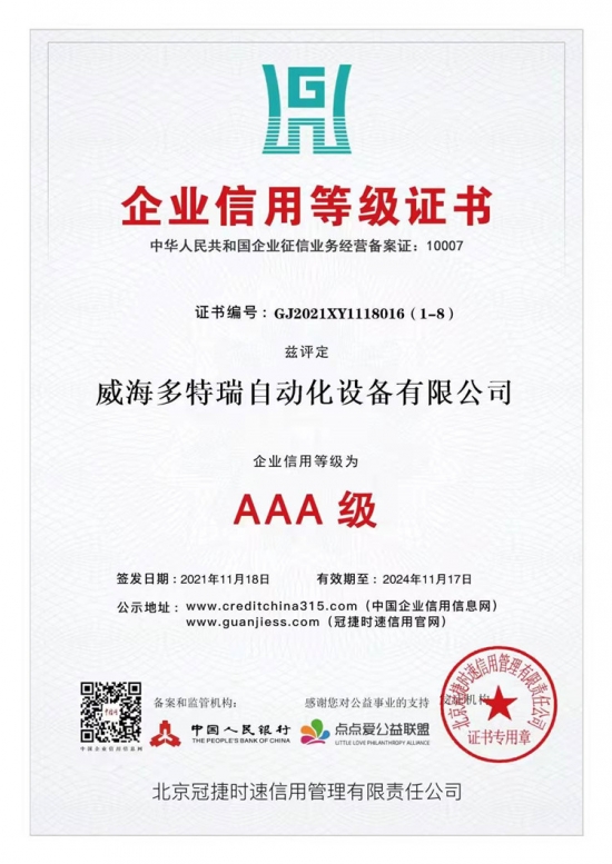 企業信用等級證書